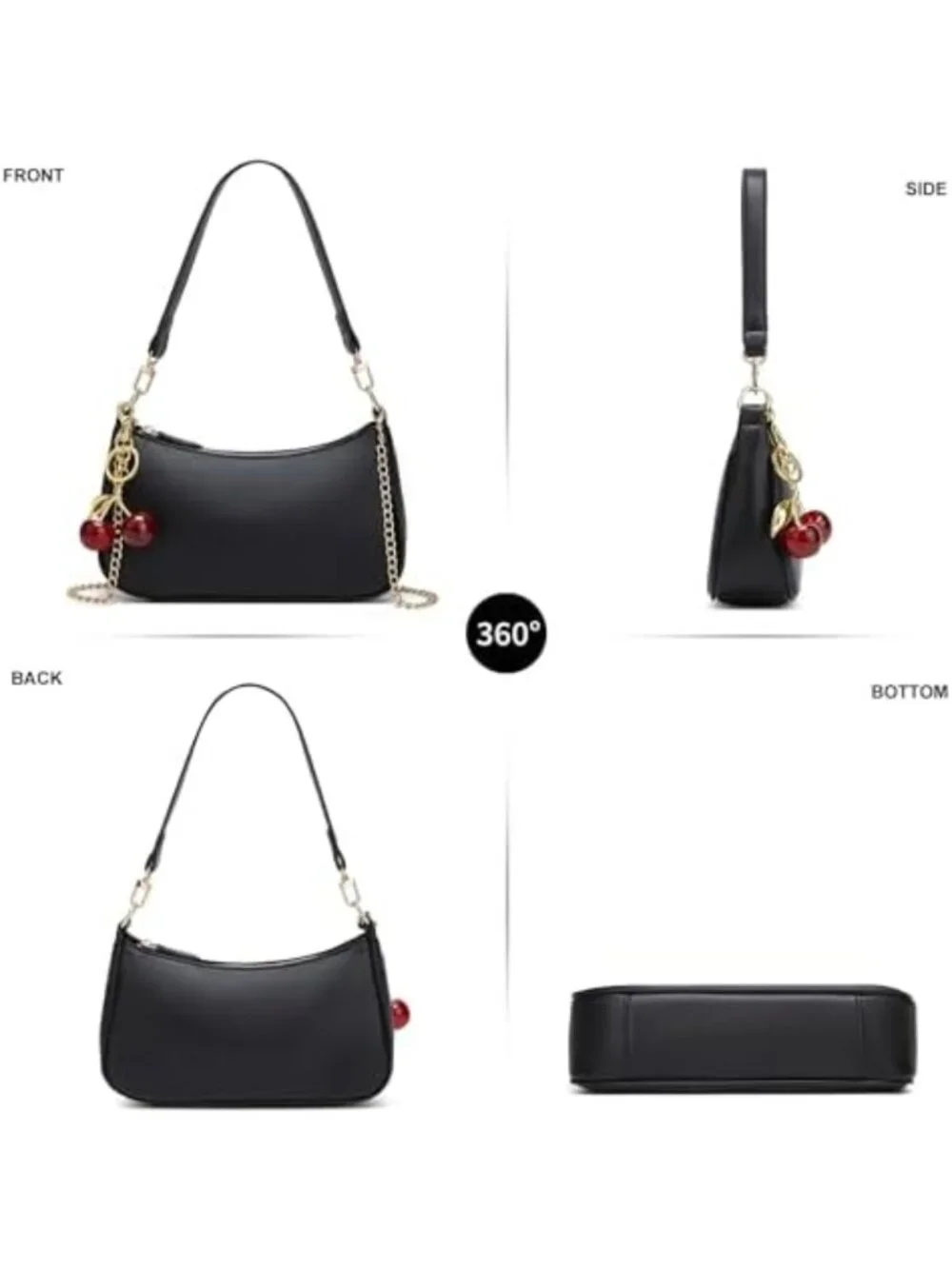 Chic Black Hobo Shoulder Bag for Women - Retro Clutch with Removable Straps